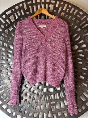 💗 LOFT Marled Rose V-Neck Sweater Women's XS Stretch Knit Pullover Cozy 💗
